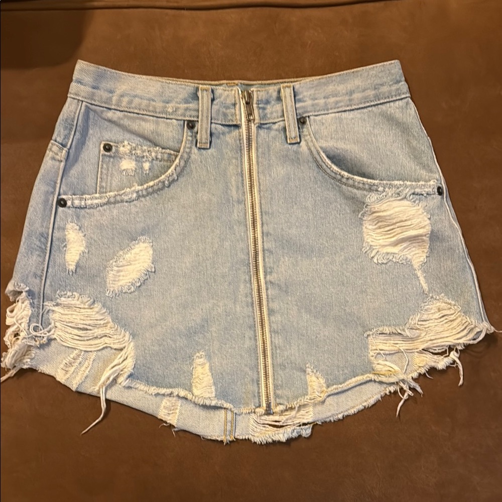 Distressed Denim Mini Skirt